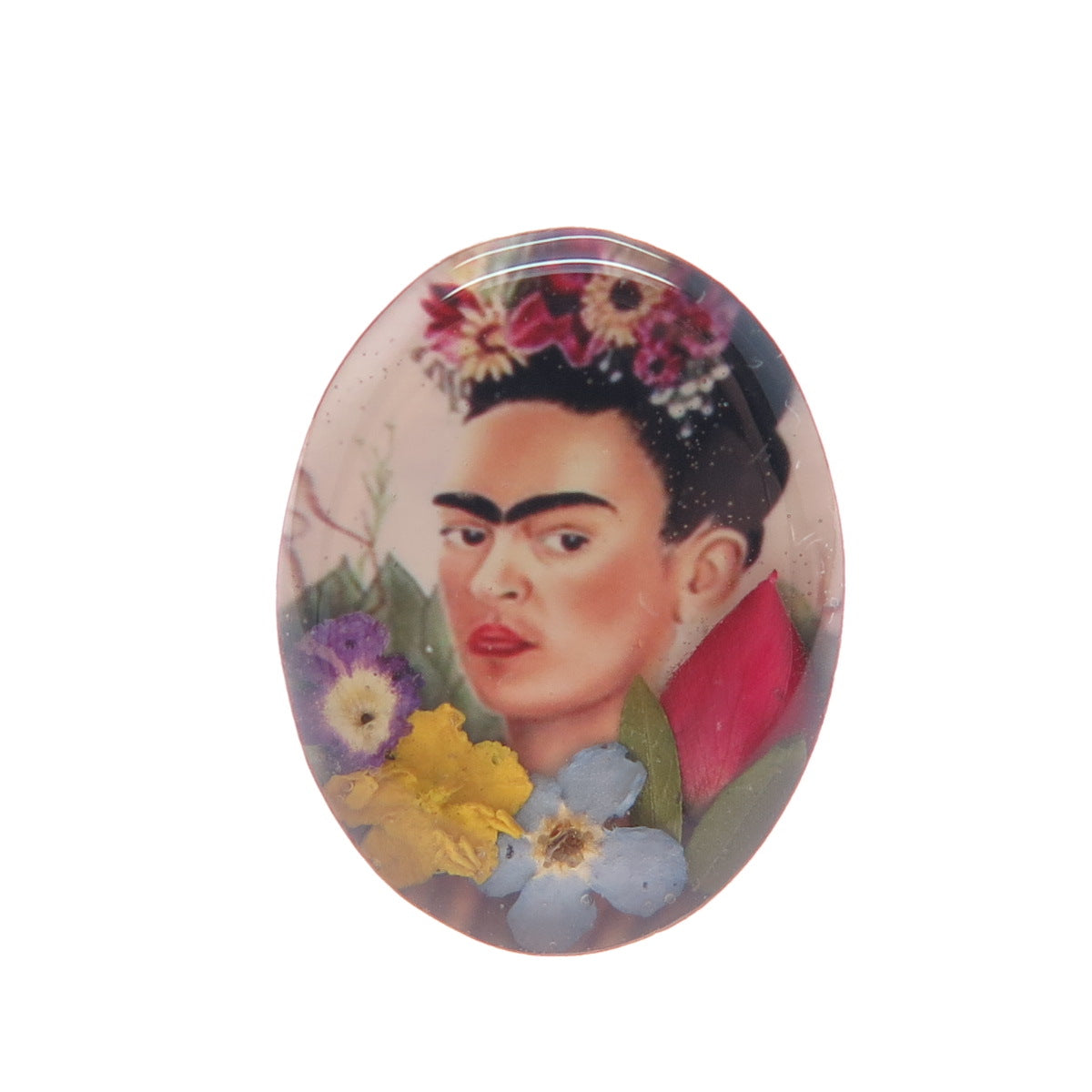 925 Sterling Silver Vintage Enamel Frida Kahlo Pressed Flowers Ring Size 6