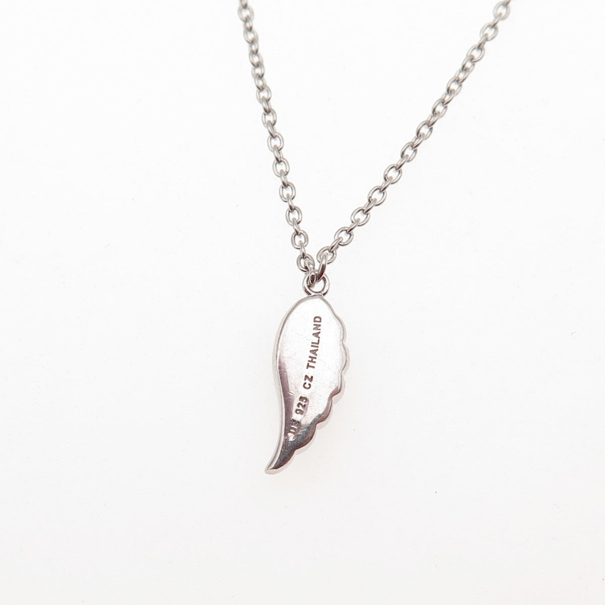 DAVID ENGLISH Sterling Silver Black C Z Angel Wing Cable Chain Necklace 16-18"