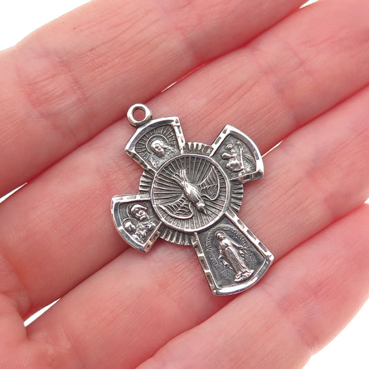 925 Sterling Silver Antique Art Deco 4-Way Cross Oxidized Charm Pendant