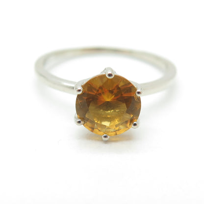 DAZZLERS 925 Sterling Silver Real Round-Cut Citrine Ring Size 9