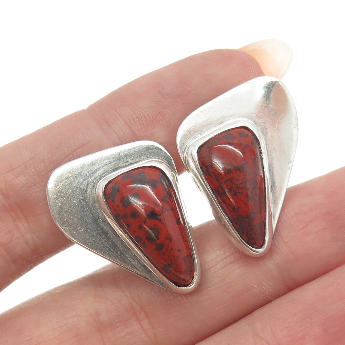 BUD COLIN 925 Sterling Silver Vintage Mahogany Obsidian Gem Screw Back Earrings