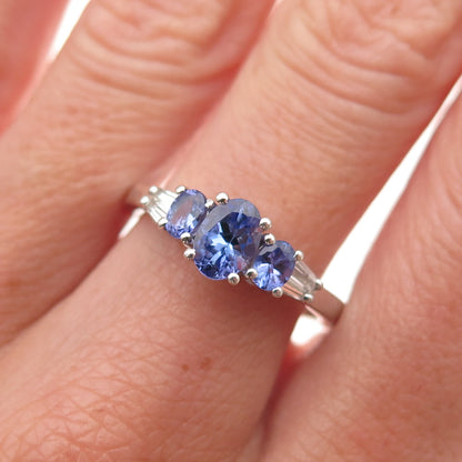 Chuck Clemency 925 Sterling Silver Real Tanzanite & White Topaz Ring Size 8.25