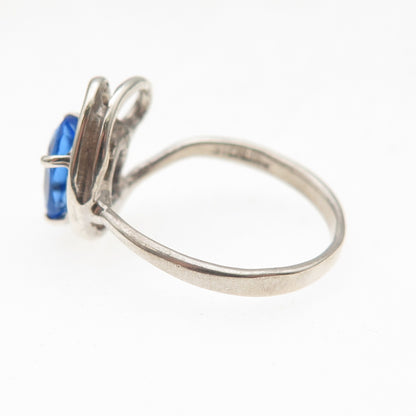 925 Sterling Silver Vintage Real Oval-Cut Blue C Z Modernist Ring Size 4.25