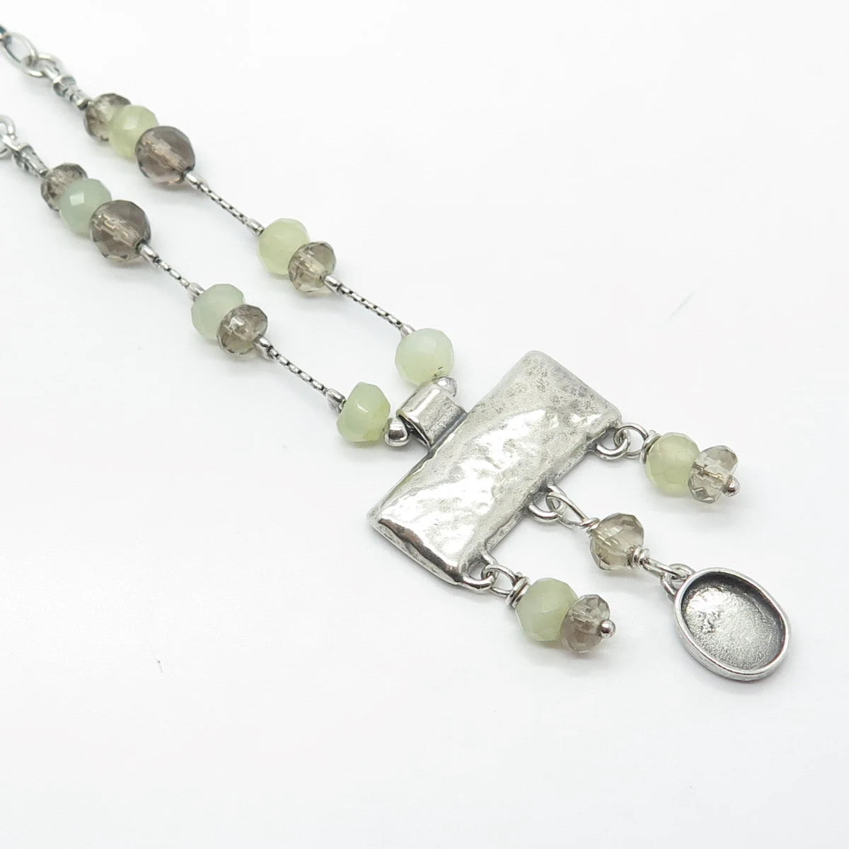 925 Sterling Silver Vintage Smoky Quartz & Chalcedony Gem Chain Necklace 16"
