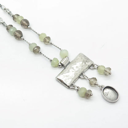 925 Sterling Silver Vintage Smoky Quartz & Chalcedony Gem Chain Necklace 16"