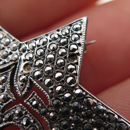 925 Sterling Antique Marcasite Letter F Star of David Pendant (missing 2 stones)