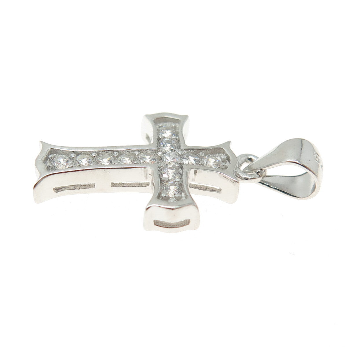 925 Sterling Silver Round-Cut Shaped C Z Cross Pendant
