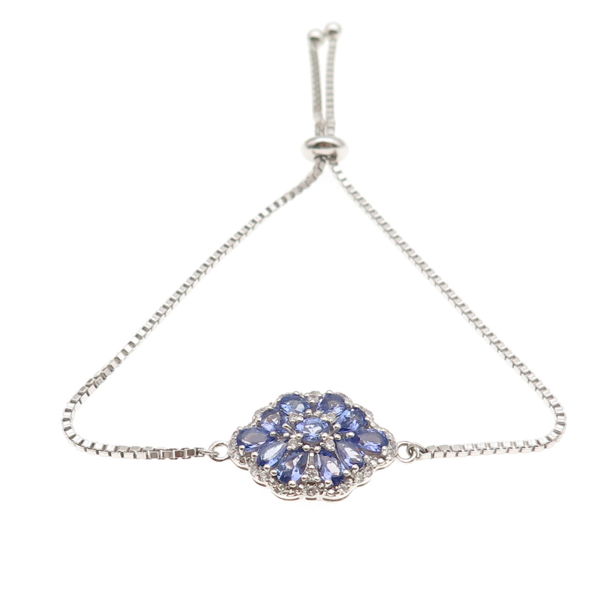 Chuck Clemency 925 Sterling Silver Real Tanzanite & White Topaz Bracelet 6-9.5"