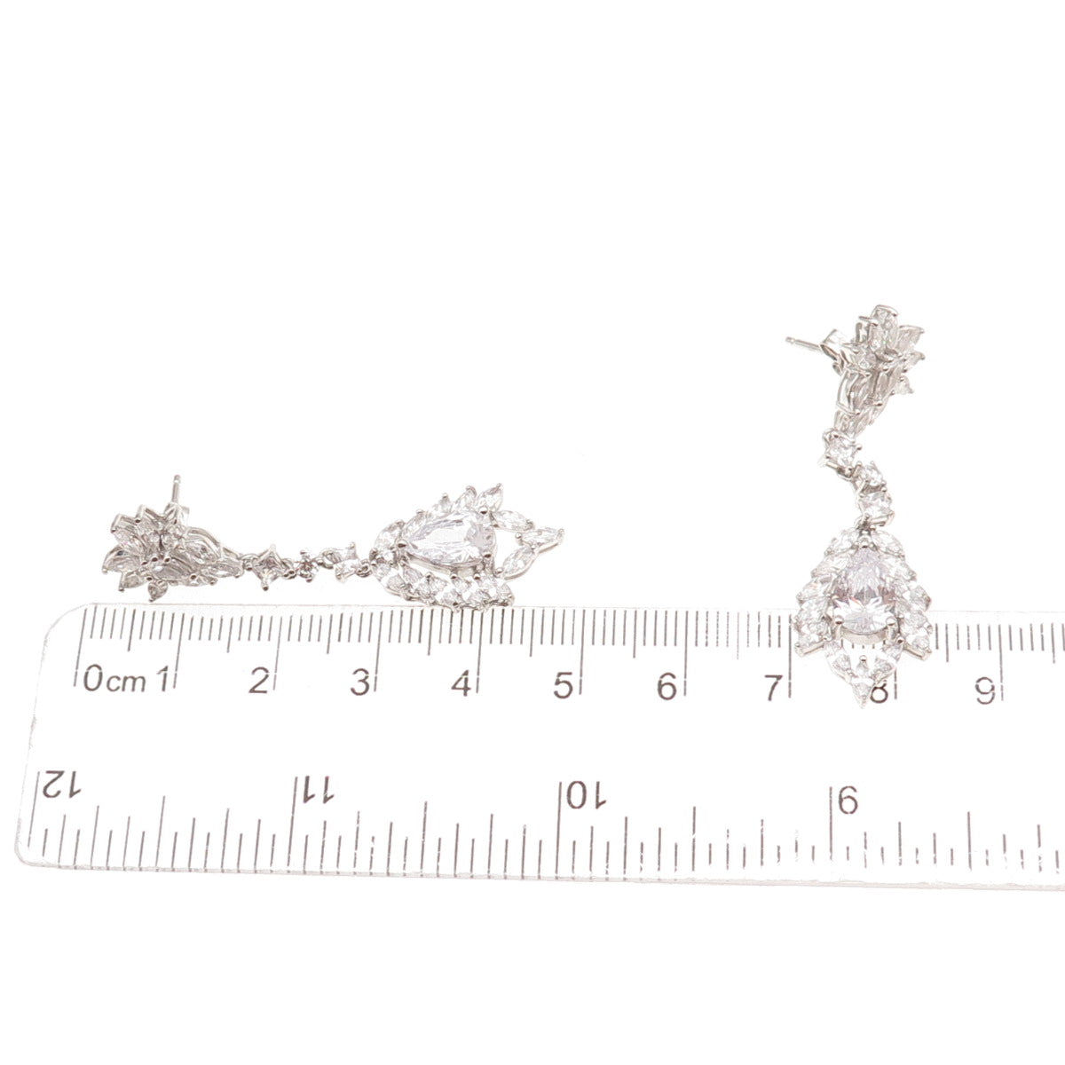 925 Sterling Silver Round Marquise & Pear-Cut C Z Dangle Earrings