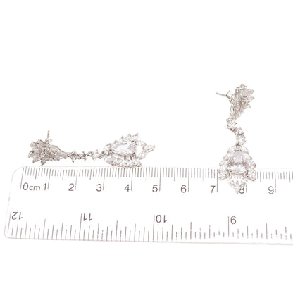 925 Sterling Silver Round Marquise & Pear-Cut C Z Dangle Earrings