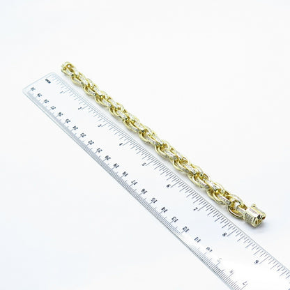 925 Sterling Silver Gold Plated C Z Rolo Link Bracelet 7"