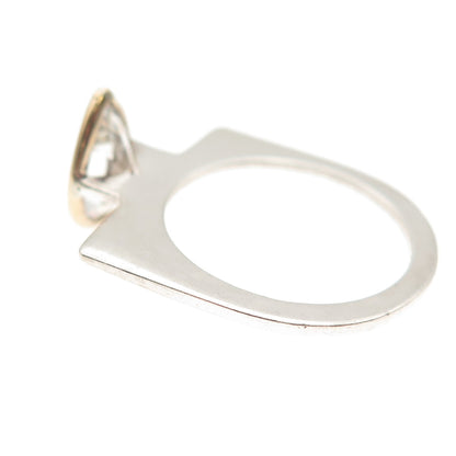 925 Sterling Silver 14K Gold Vintage Pear-Cut C Z Modernist Ring Size 6