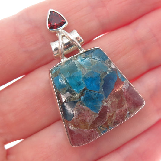 925 Sterling Silver Vintage Real Multi-Color Tourmaline & Garnet Slide Pendant