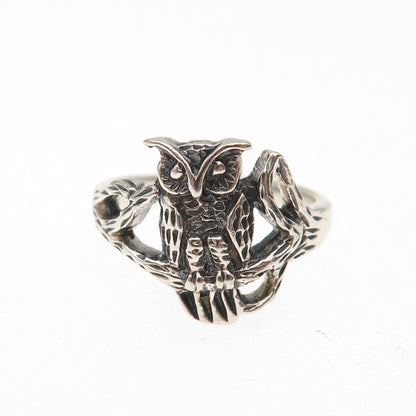 925 Sterling Silver Vintage Wise Owl Oxidized Ring Size 5.75