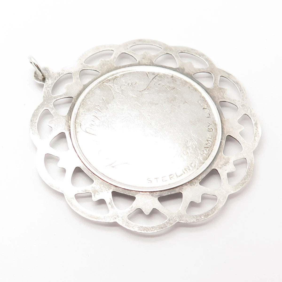925 Sterling Silver Vintage Lunt 1981 Enamel Wish You A Merry Christmas Pendant