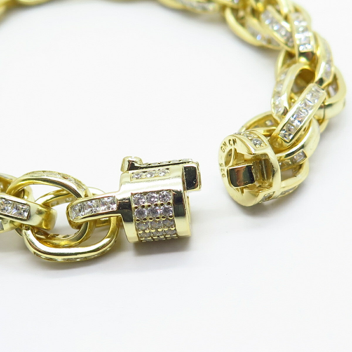 925 Sterling Silver Gold Plated C Z Rolo Link Bracelet 7"