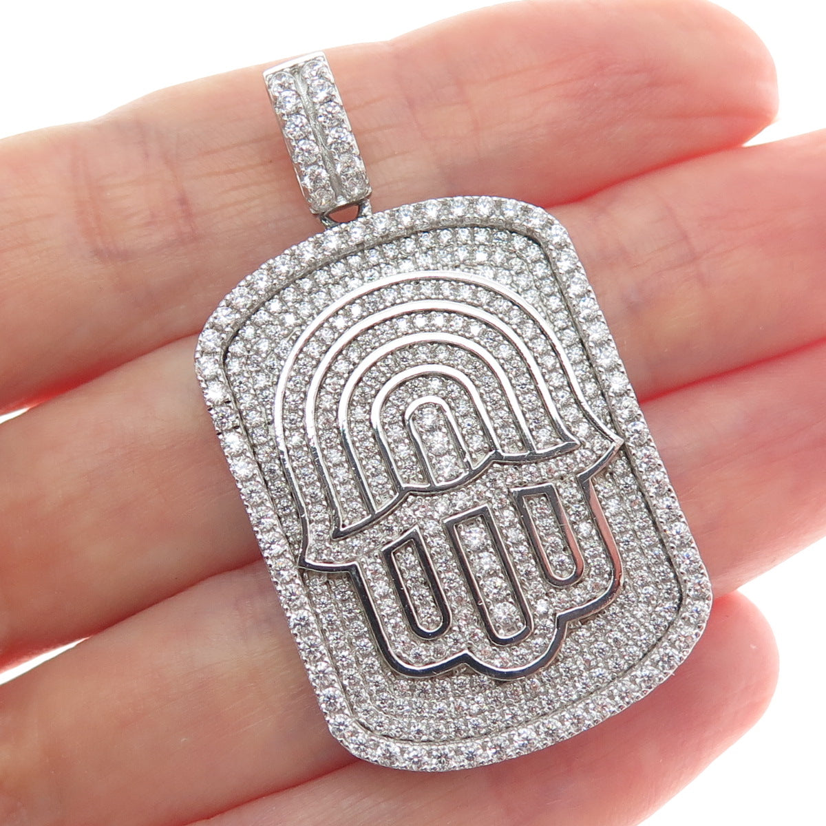 DESIGNS BY YAGI 925 Sterling Silver Round-Cut C Z Hamsa Amulet Pendant