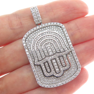 DESIGNS BY YAGI 925 Sterling Silver Round-Cut C Z Hamsa Amulet Pendant