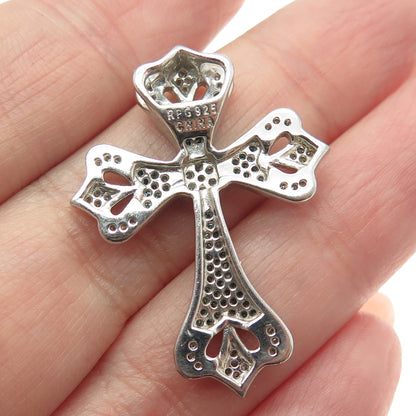 925 Sterling Silver Real Blue & White Diamond Fleur de Lis Cross Slide Pendant