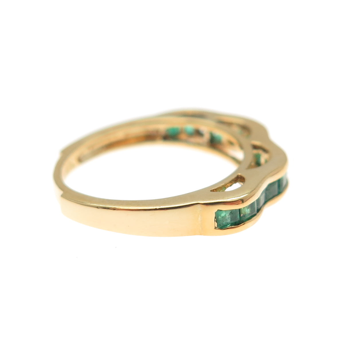 925 Sterling Silver Gold Plated Real Princess-Cut Emerald Stackable Ring Size 5