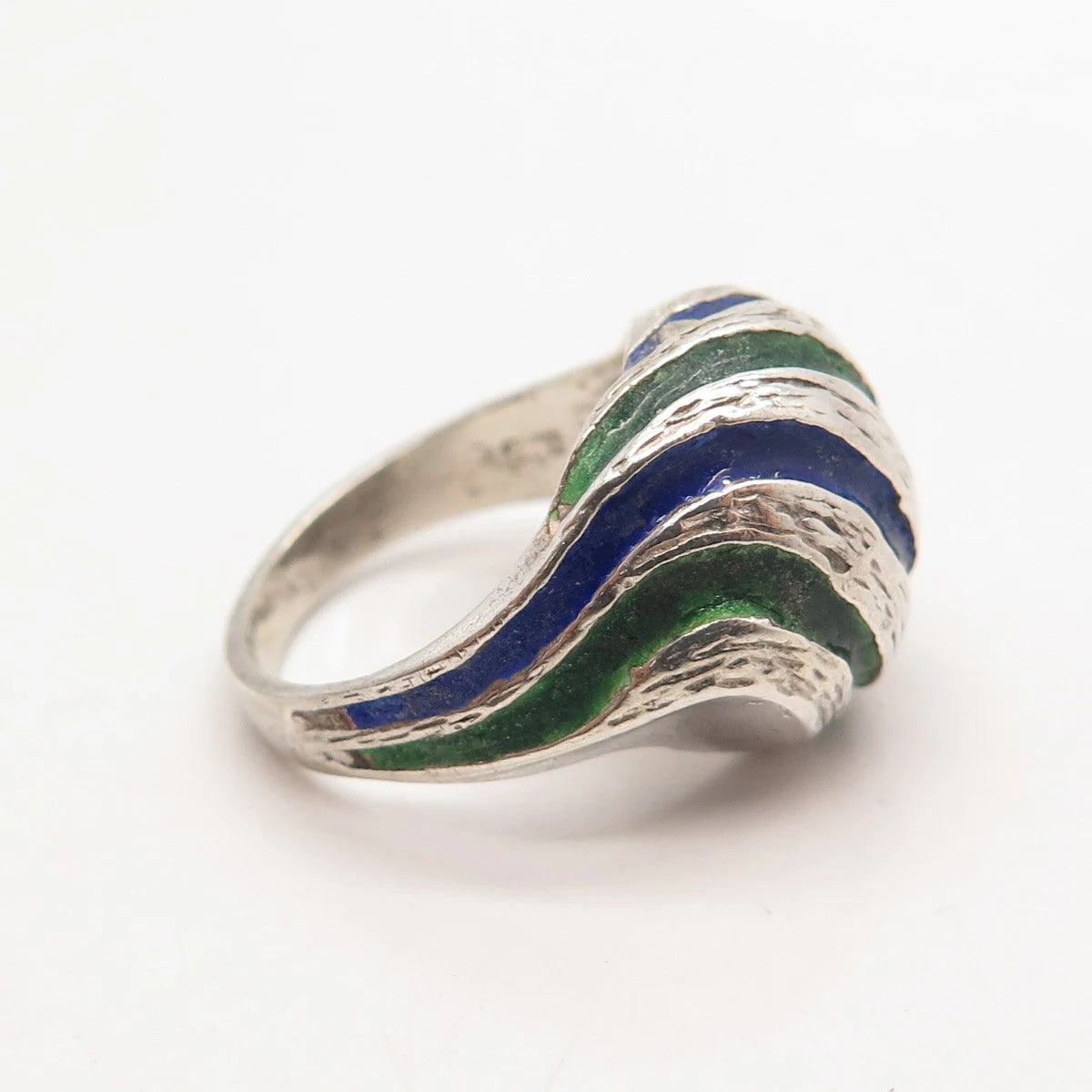 925 Sterling Silver Vintage Enamel Striped Domed Ring Size 6.25