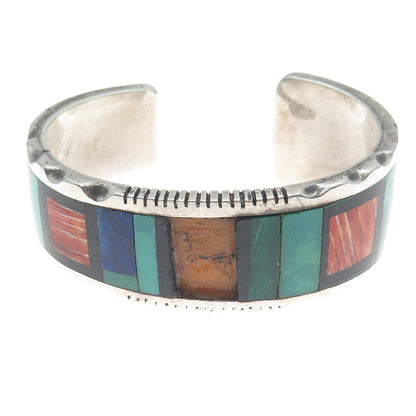 FRANK YELLOWHORSE NAVAJO Old Pawn Sterling MultiGem Bracelet 6.75" missing stone