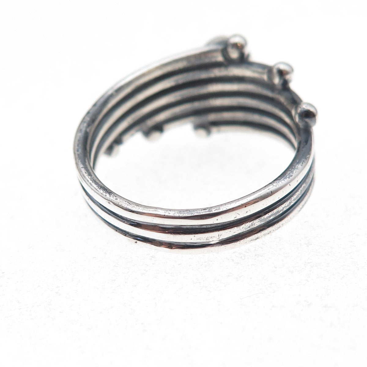925 Sterling Silver Vintage Real Amethyst Modernist Oxidized Ring Size 8.25
