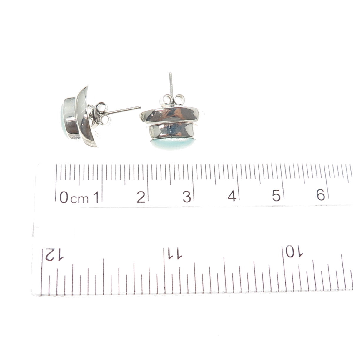 925 Sterling Silver Vintage Blue Optic Fiber Cat's Eye Modernist Earrings