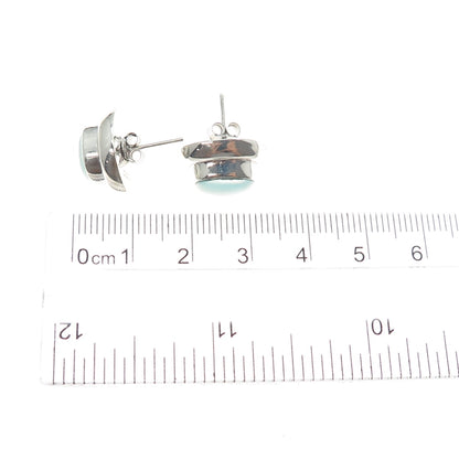925 Sterling Silver Vintage Blue Optic Fiber Cat's Eye Modernist Earrings