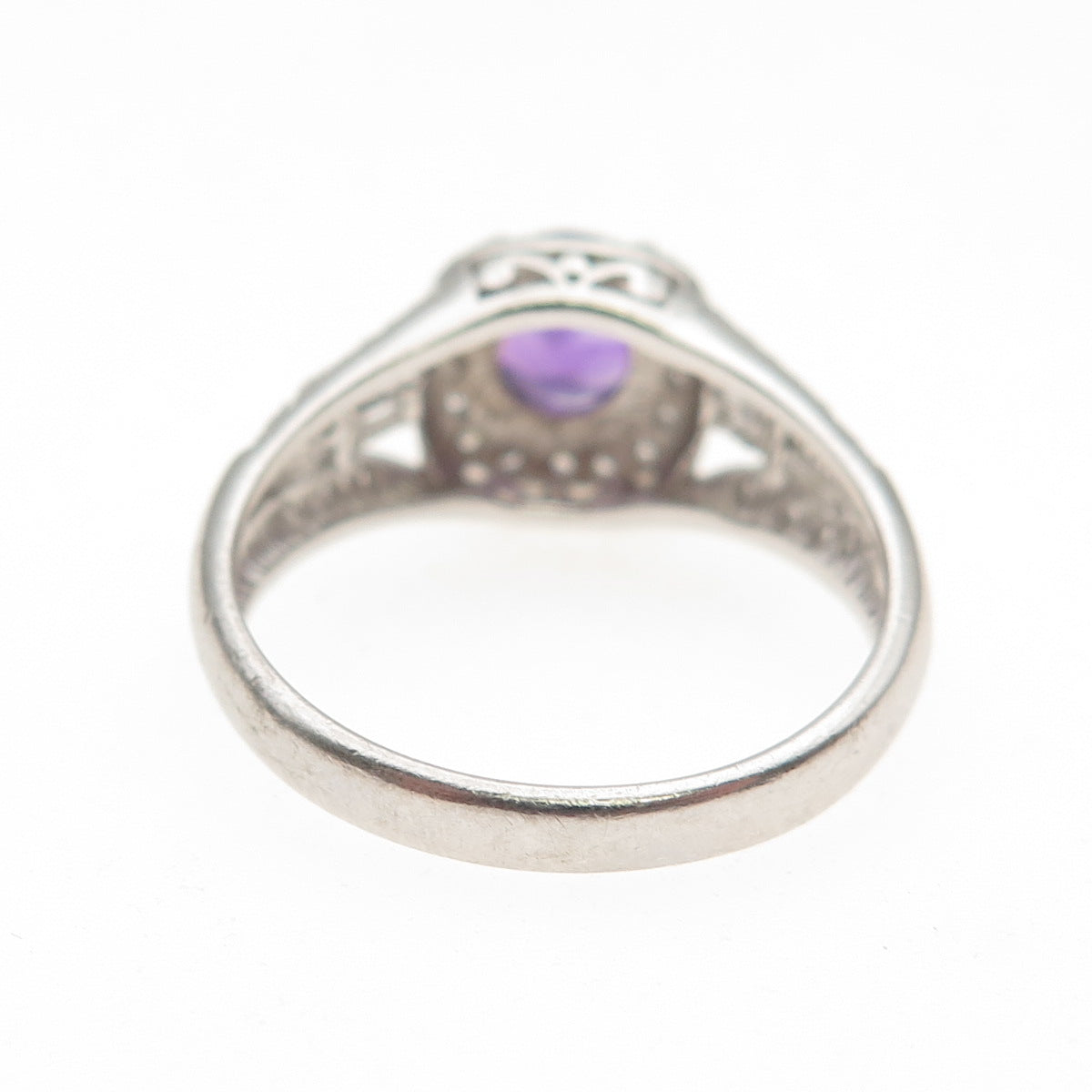 925 Sterling Silver Real Round-Cut C Z Amethyst & C Z Ring Size 9