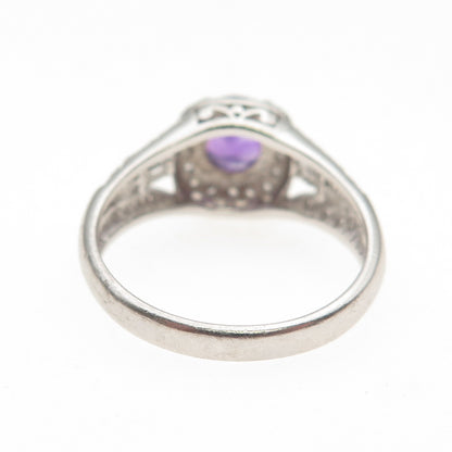 925 Sterling Silver Real Round-Cut C Z Amethyst & C Z Ring Size 9