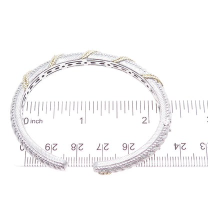 JUDITH RIPKA 925 Sterling Silver 2-Tone Twisted Roped Cuff Bracelet 6"