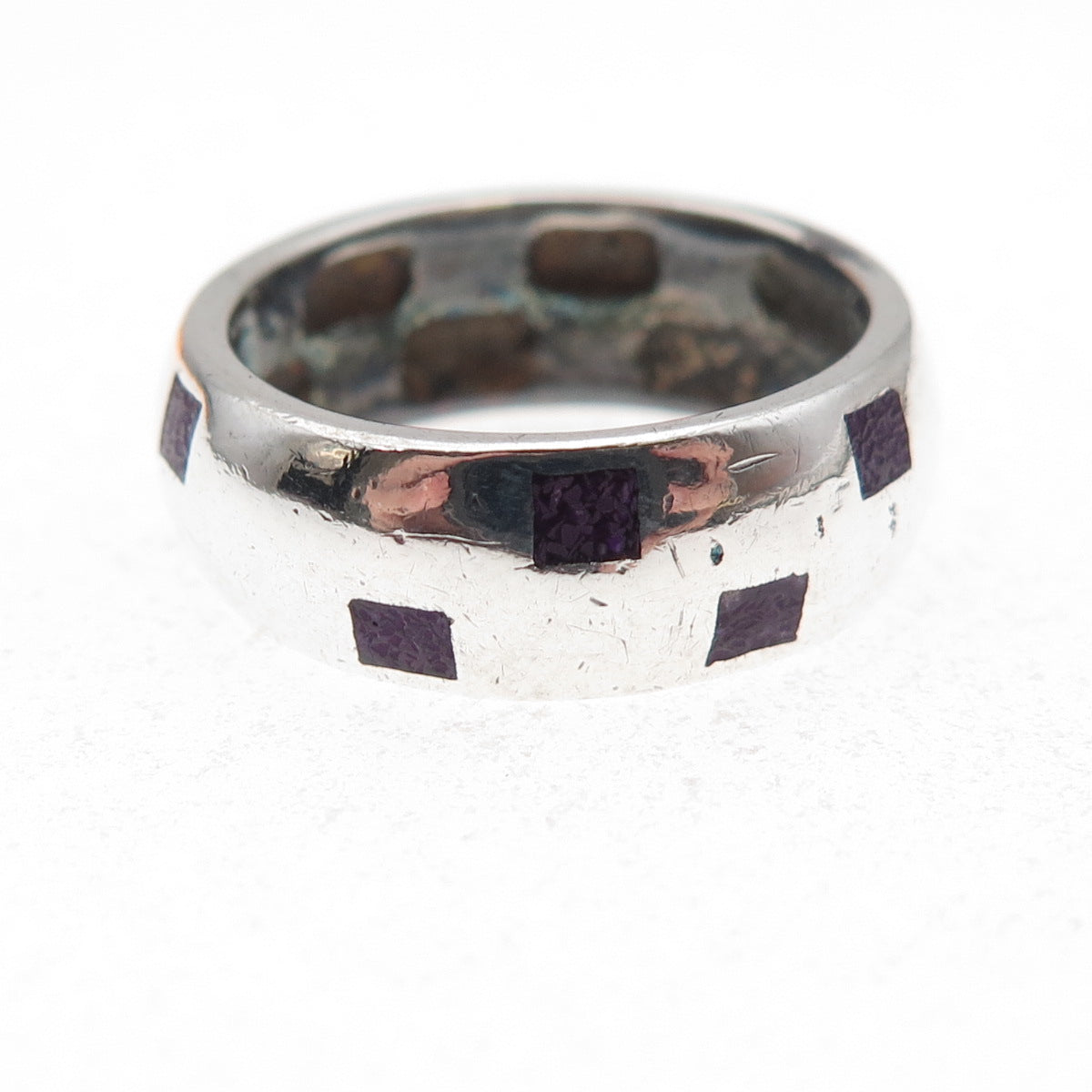 Silver Fox 925 Sterling Vintage Real Sugilite Inlay Chest Band Ring Size 8