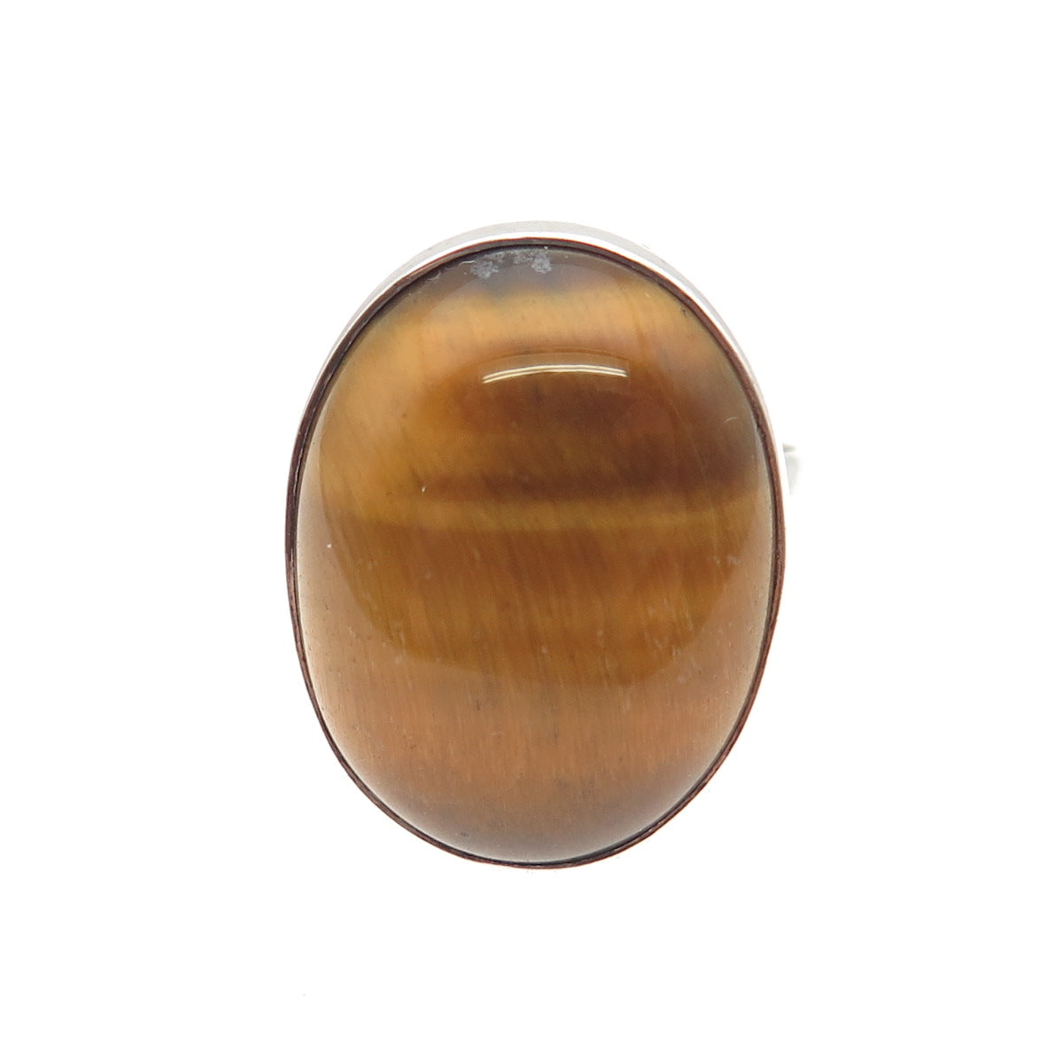 925 Sterling Silver Vintage Real Cabochon Tiger Eye Modernist Ring Size 7