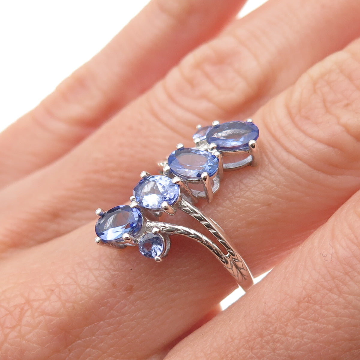 Chuck Clemency 925 Sterling Silver Real Tanzanite Bypass Ring Size 5.25