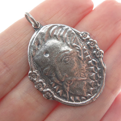 925 Sterling Silver Vintage Don Quixote Oxidized Pendant