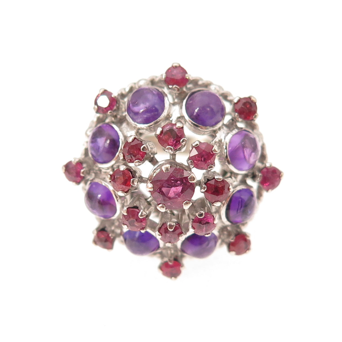 925 Sterling Silver Antique Art Deco Real Ruby & Amethyst Ring Size 7.25