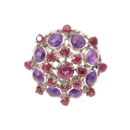 925 Sterling Silver Antique Art Deco Real Ruby & Amethyst Ring Size 7.25
