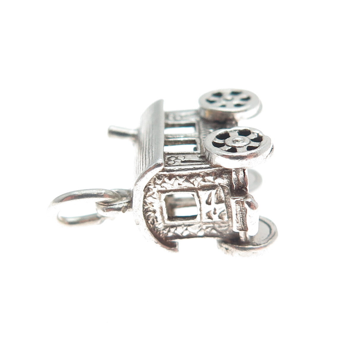 925 Sterling Silver Vintage Carriage Oxidized Minimalist 3D Charm Pendant