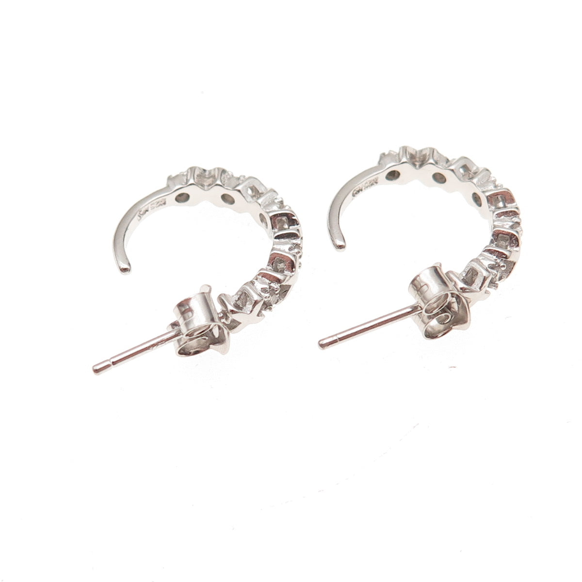 Charles Winston 925 Sterling Silver Real Round-Cut Diamond XO Hoop Earrings