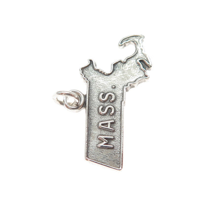 925 Sterling Silver Vintage Massachusetts State Map Minimalist Charm Pendant