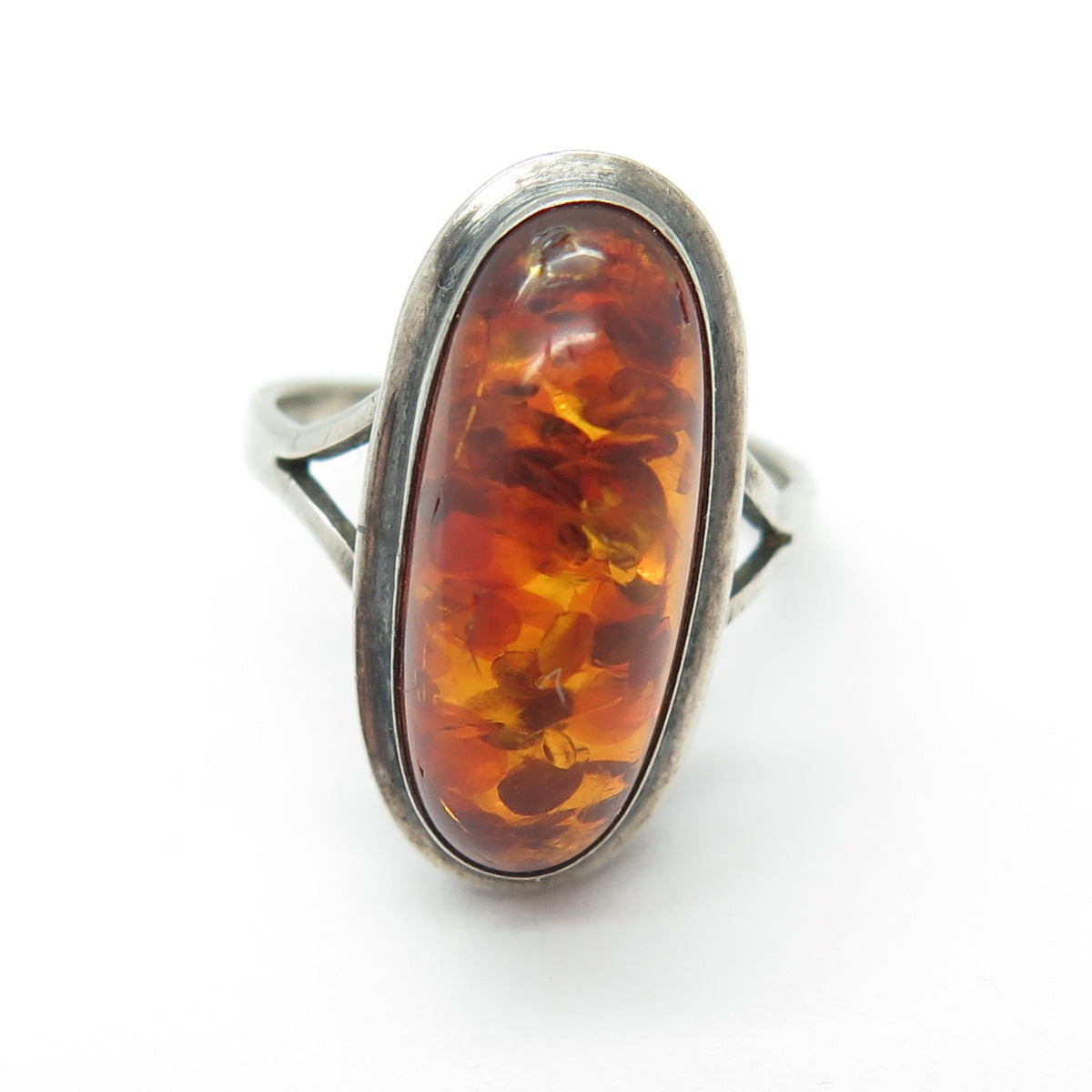 830 Silver Vintage European Real Amber Oxidized Ring Size 5.5