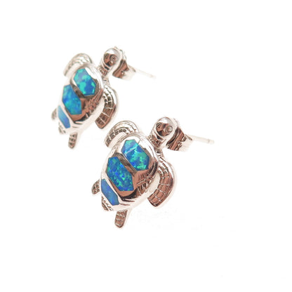 925 Sterling Silver Real Opal Turtle Stud Earrings