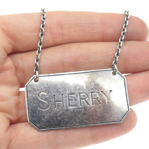 HUKIN & HEATH 925 Sterling Silver Antique Art Deco England "Sherry" Bottle Tag