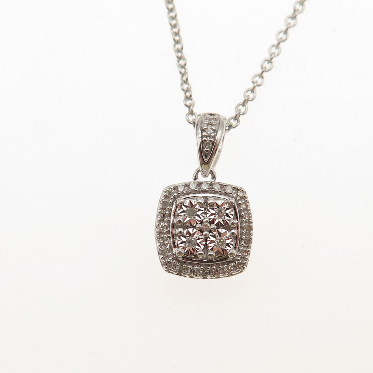 Sun 925 Sterling Silver Real Round-Cut Diamond Cable Chain Necklace 18"