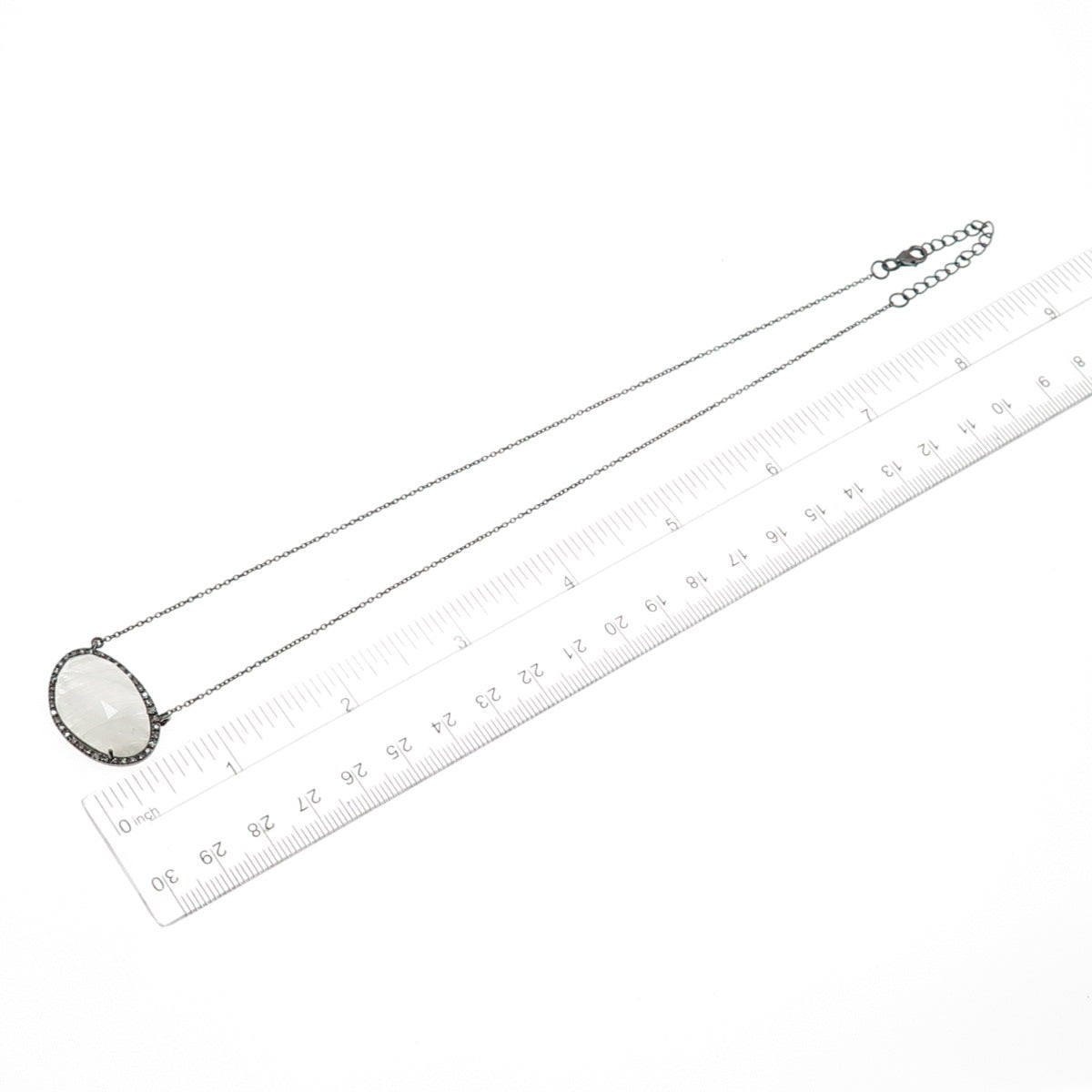 925 Sterling Silver Black Rhodium Real Diamond & Quartz Chain Necklace 16-18"