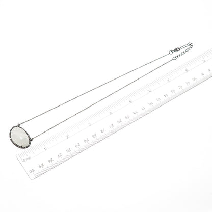 925 Sterling Silver Black Rhodium Real Diamond & Quartz Chain Necklace 16-18"