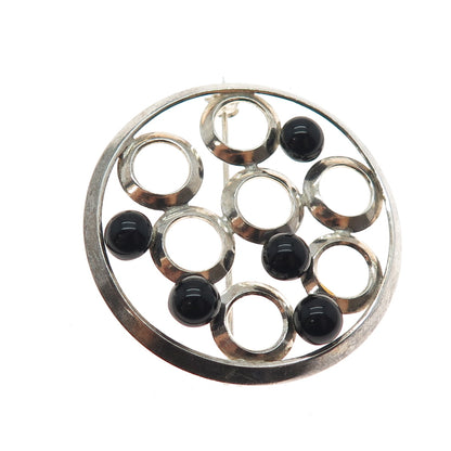 900 Silver Vintage Czechia Real Black Onyx Modernist Artisan Pin Brooch
