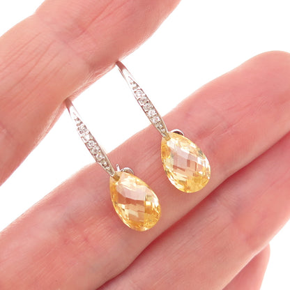 925 Sterling Silver Canary & White C Z Dangle Earrings