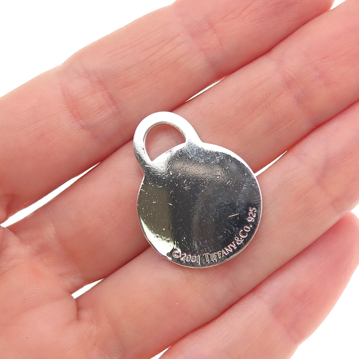 Tiffany & Co. 925 Sterling Silver Vintage 2001 Round Tag Charm Pendant